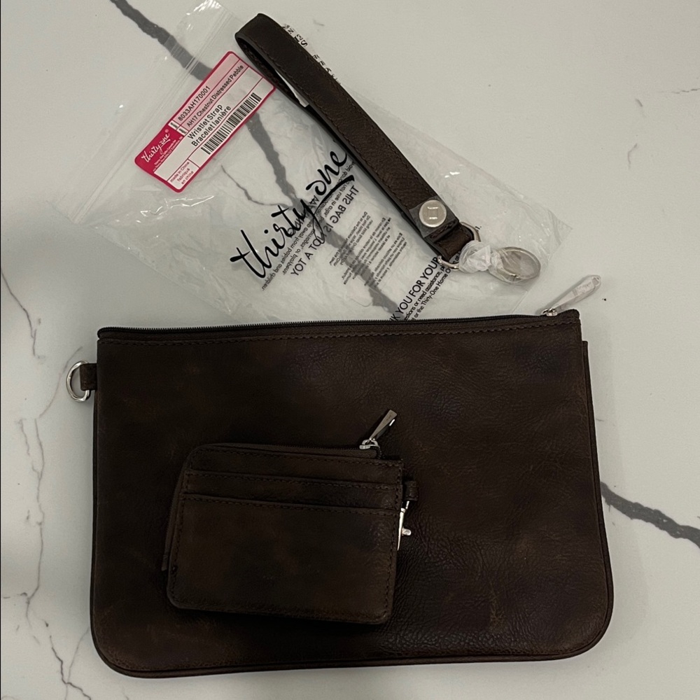 Thirty-One Dark Brown Wristlet and Coin Pouch
